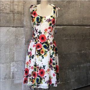 Eva Franco Anthropologie Floral Flare Dress with traditional Japanese belt